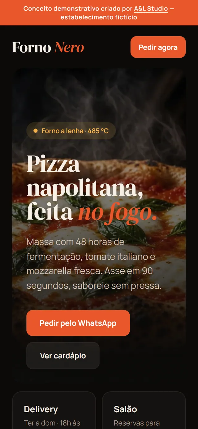 Versão para celular do site Forno Nero