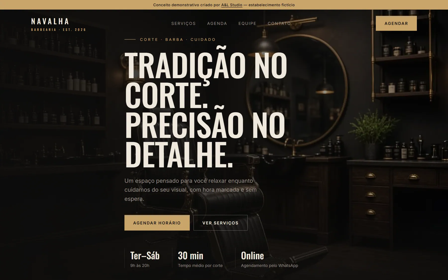 Página inicial do site Navalha Barbearia